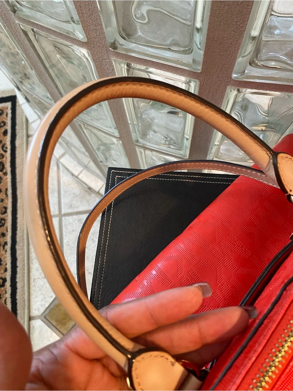Michael Kors Reddish Orange Leather Crossbody Grayson Satchel. Tan Trim.